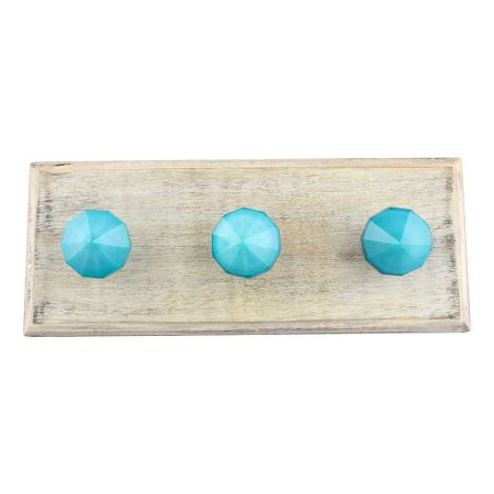 Turquoise Glass Top Wooden Hooks
